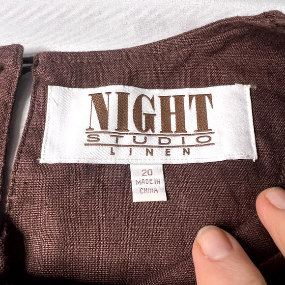 Vintage Night Studio Womens Size 20 Linen Brown Button Accents Blouse Tunic - Picture 9 of 16